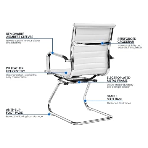 Yaheetech Faux Leather Office Reception Chair Without Wheels Mid Back Ergonomic Guest Chairs for Conference Reception Room Waiting Room, Set of 2 White 5