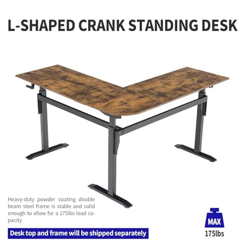 UNICOO – L Shaped Crank Height Adjustable Standing Desk, Sit to Stand up Corner Desk, L-Shaped Standing Workstation (XJH-LC-2 Packages) (Rustic Brown) 5
