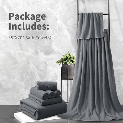 MAGGEA Extra Large Bath Sheet 4 Piece (35"x70")-Ultra Soft Oversized Bath Towel,Bath Sheet Towel Set for Bathroom Hotel,Highly Absorbent Quick Dry Shower Towel Set for Adults,Bath Towel Dark Grey 7