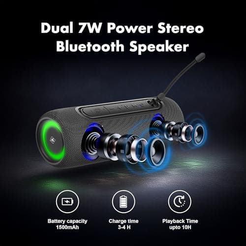 Fisher Portable Bluetooth Speakers IPX5 Waterproof Speaker, 14W PEAK Power Stereo Bluetooth Speaker, RGB Lights, TWS, BT 5.3, Built-in Mic, Hands Free Calling Speakers Bluetooth Wireless, Use Anywhere 10