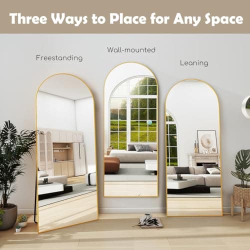 FVANF Arched Full Length Floor Mirror Standing Hanging or Leaning Against Wall, for Bedroom, Wall-Mounted Mirror with Aluminum Alloy Frame, 64"x21" (Gold) 6