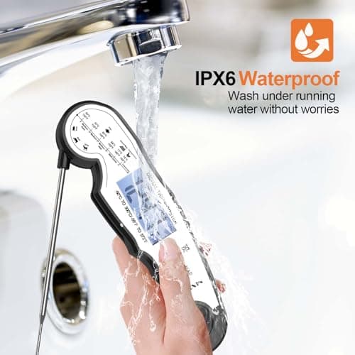 Digital Instant Read Meat Thermometer Digital for Grilling and Cooking - ANDAXIN Waterproof Ultra-Fast Thermometer with Backlight&Calibration&Foldable Probe for Kitchen,Deep Fry,BBQ,Grill-Black/White 6