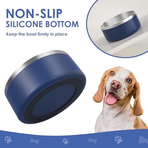 IKITCHEN Dog Bowl for Food and Water, 40 Oz Stainless Steel Pet Feeding Bowl, Durable Non-Skid Double Wall Insulated Heavy Duty with Rubber Bottom for Medium Large Sized Dogs (40 Ounces/5 Cup, Blue) 7