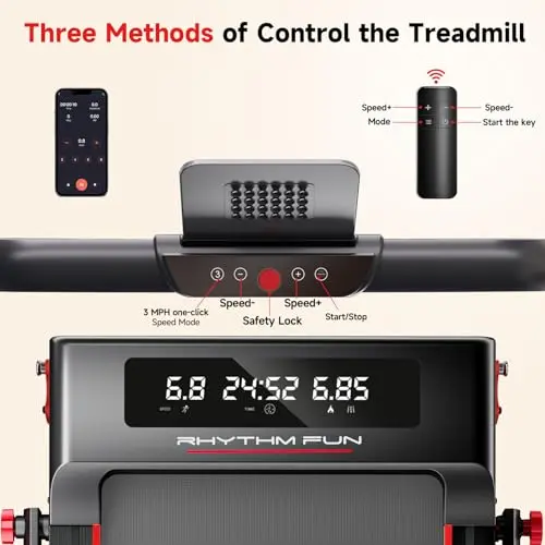 RHYTHM FUN Treadmill with Incline, Walking Pad with Handle Bar,300lbs Walking Pad with APP, Portable Folding Walking Treadmills for Home/Office with Low Noise 8