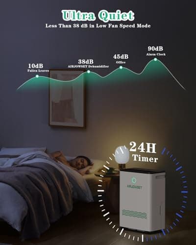 AIRJOWSET Dehumidifiers 50 Pints 4500 Sq.Ft, Basement Dehumidifier 0.66 Gallon Water Tank with Drain Hose and 24H Timer Adjustable Humidity, Dehumidifier for Home Basement Bedroom Bathroom 6