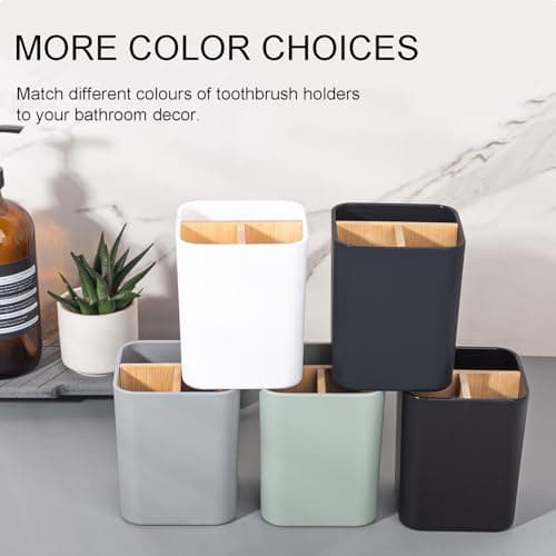 Bamboo Toothbrush Holder for Bathrooms, 3 Slots Toothbrush and Toothpaste Holder Bathroom Counter Organizer for Electric Toothbrushes, Floss, Razors - Black 5