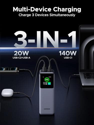 UGREEN Nexode Power Bank 25000mAh 200W Laptop Portable Charger PD 3.1 Fast Charging 90Wh 3-Port Battery Pack with TFT Smart Display for MacBook Pro/Air/ipad/iPhone 17/16/Samsung S26/Dell/HP and More 6