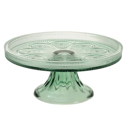 Boston International Vintage-Inspired Glass Cake Stand Round Pedestal for Desserts Cupcakes & Pie, 8.25" x 3.5", Sage Green Codi