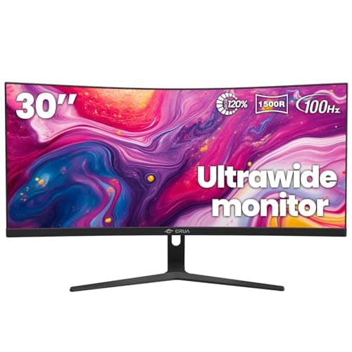 CRUA 30-inch 21:9 Ultrawide Curved Gaming Monitor, 100Hz WFHD 2560x1080 1500R VA Display, 120% sRGB, 3000:1 Contrast, FreeSync, HDMI/DP, Low Blue Light, Wall-Mounted/Tilt Adjustable