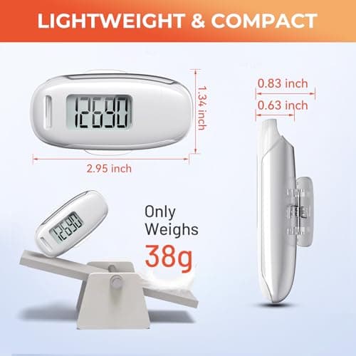 KONTYNU 3D Pedometer for Walking, Simple Walking Step Counter with Removable Clip and Strap, USB Rechargeable Step Tracker with Backlight, Accurate Step Counter for Men Women Kids Seniors, White 6