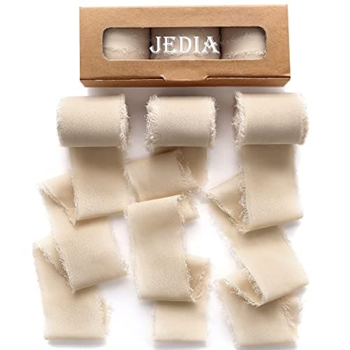 JEDIA Fall Chiffon Ribbon, 3 Rolls Champagne Beige Ribbon for Gift Wrapping, 1.5" x 7Yd Chiffon Ribbons Set for Wedding, Bouquet Wrap, Bridal Bouquets, Wedding Invitations, DIY Crafts