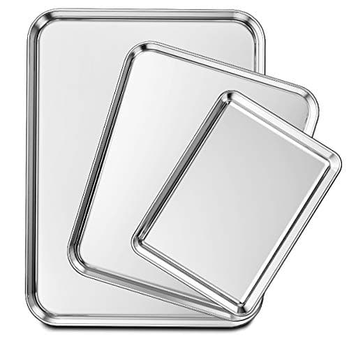 Wildone Baking Sheet Set of 3, Stainless Steel Cookie Sheet Cooking Sheet Pan for Baking & Roasting, 9/12/16 Inch, Non Toxic & Heavy Duty & Easy Clean