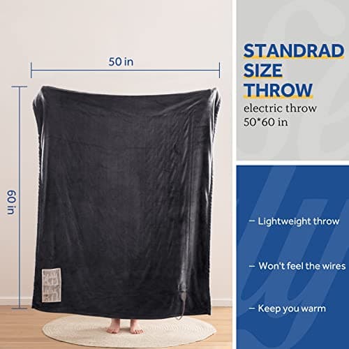 Sealy Heated Blanket Throw, Flannel Electric Blanket with 6 Heating Settings & 2-10 Hours Auto Shut Off, Fast Heating & ETL Certification, 50x60 Inch, Dark Grey 8