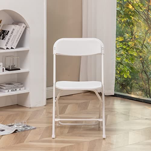 BTEXPERT Set of 10, White Plastic Folding Chairs Steel Frame Commercial 650LB High Weight Capacity Event Chair Lightweight for Office Wedding Party Picnic Kitchen Dining Church School - 10 9