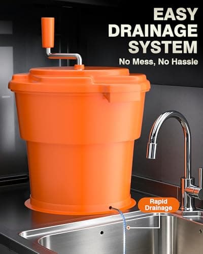 PYY Commercial Salad Spinner - 6 Gallon Salad Dryer Large Salad Spinner w/Silicone Anti-slip Mat & Draining Hose, 24Qt Manual Salad Spinner for up to 7 Heads of Lettuce Spinner Large for Catering 7