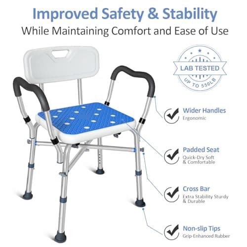 KingPavonini Shower Chair for Inside Shower, 550LBs Heavy Duty Bath Chair with Arms, Medical Shower Seat, Bath Stool Safety Shower Bench with Reinforced Crossing Bar for Elderly, Adults, Disabled 6