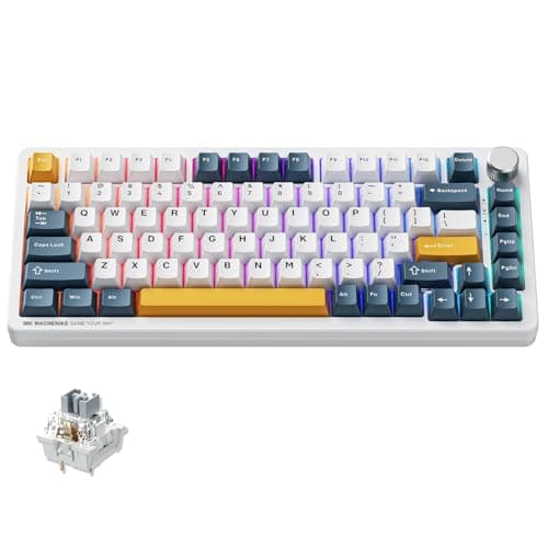 Machenike K600 B82W Gasket Mechanical Gaming Keyboard,75% Wireless Hot Swappable Gaming Keyboard with Padding&Knob,Bluetooth/2.4GHz/USB-C,RGB Backlit for PC/Tablet/Xbox/PS4/PS5