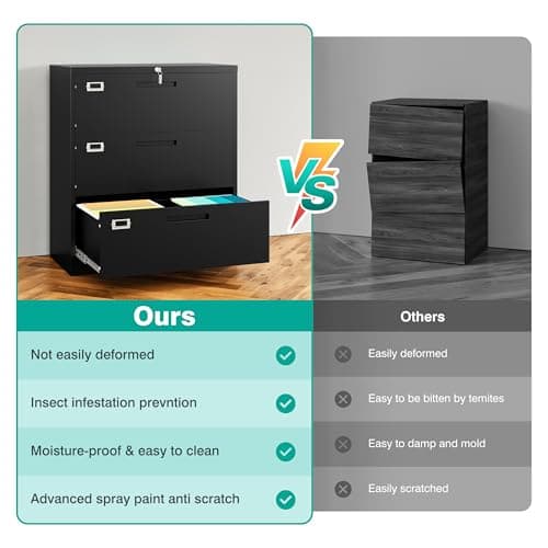 SISESOL 3 Drawer Lateral File Cabinet with Lock,Black Lateral Filing Cabinet,Horizontal Metal Filing Cabinet,Locked Wide Three Drawer File Cabinet for Office Home,Fit A4/F4/Letter/Legal File 8