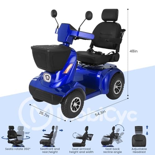MS09 MAX All-Terrain 1000W Electric Mobility Scooter for Adults & Seniors, 500 LBS Load, 32 Miles Range Heavy-Duty Powered Wheelchair with Bluetooth, Front & Rear Storage Baskets, Off-Road Suspension 8