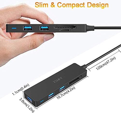 USB Hub 3.0 Splitter, TSUPY USB 3.0 Hub Multi USB Adapter Port Expander with 4ft Cable, SD/TF Card Reader & 3 USB 3.0 Ports Compatible for PC, Laptops, Surface Pro, MacBook, iMac Pro 7