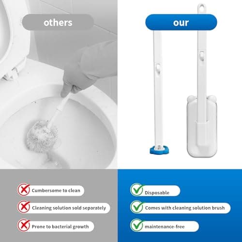 Disposable Toilet Brush with 48 Refills,Toilet Cleaning Supplies,Toilet Wand Brush Starter Kit,Wall Mounted Toilet Bowl Cleaner Brush with Holder for Bathroom Deep Cleaning & Hygiene (White) 9