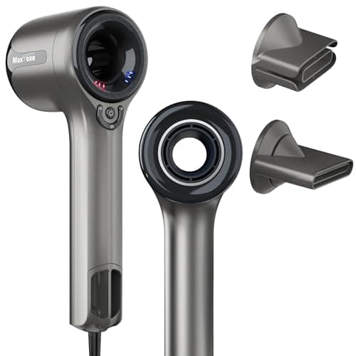 Maxfoxe Ionic Hair Dryer, Professional Blow Dryer with High-Speed Brushless Motor for Fast Drying, Quiet Hairdryer with 2 Magnetic Nozzles, 4 Temps & 3 Speeds Settings for Salon,Home, Gray