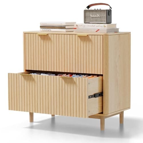 VINGLI 2 Drawer File Cabinet, Home Office Filing Organizer, for Letter Legal A4 Size File Folder Storage, Modern Style Fluted Design, Wood Lateral Filing Cabinet, Printer Stand, Archivador (Oak)