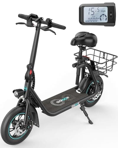 Gyroor Electric Scooter for Adults with Seat & Basket, 450W Motor, 20 Miles Range - Commuter Scooter for Grocery Shopping, Campus, Neighborhood Errands & Pet Travel