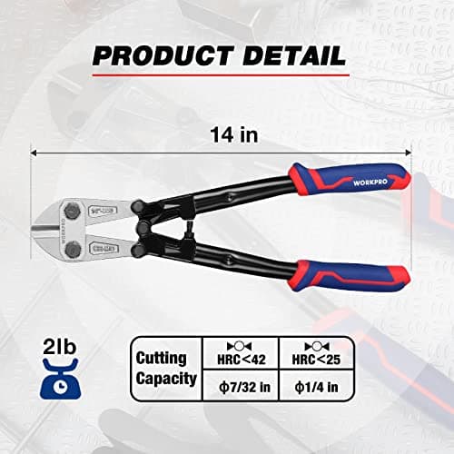 WORKPRO 14-Inch Bolt Cutter, Tri-Material Handle with Comfort Grip, Chrome Molybdenum Steel Blade, for Rods, Bolts, Rivets, Wires, Cables and Chains 5