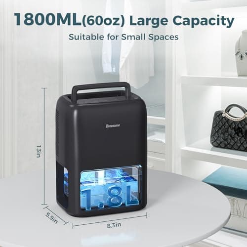 60 OZ Dehumidifiers for Home, Dual-Semiconductor Quiet Dehumidifier with Timer Auto-Off Sleep Mode 7 Colors Light Portable Small Dehumidifiers for Bathroom, Cloakroom, RV, Black 5