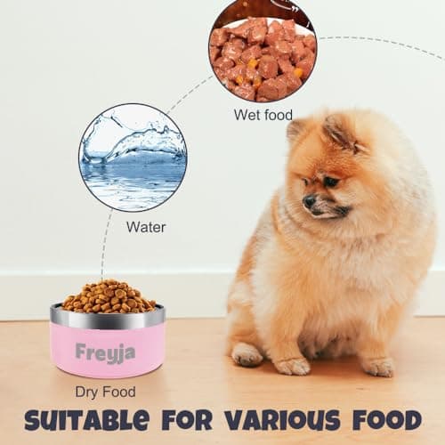 Personalized Stainless Steel Dog Cat Bowl with Name,Customized Laser Engraved Pet Bowl Non Slip for Water and Food 25oz,40oz,53oz(Pink) 5