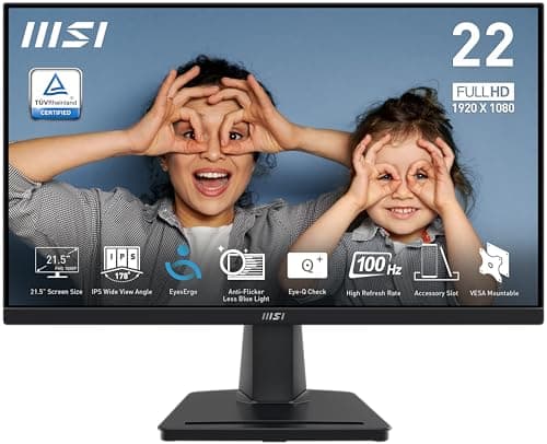 msi PRO MP225, 22-inch IPS 1920 x 1080 (FHD) Computer Monitor, 100Hz, Adaptive-Synch, HDMI, Video Port, VESA Mountable, Tilt, 1ms, Black