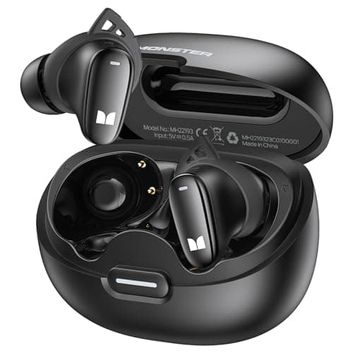 Monster N-Lite 206 Bluetooth Wireless Earbuds in Ear Headphones, Bluetooth 5.4 Ear Buds Built-in Mic, Comfortable Fit, Touch Control, Type-C Fast Charging, IPX6 Waterproof, 25H Playtime, Black