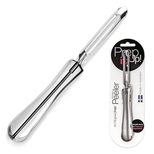 Linden Sweden Original Jonas Vegetable Peeler - Rust Resistant Silver Carrot and Potato Peeler with Ergonomic Handle for Safety and Control - Dishwasher Safe and Compact - Made In Sweden - 6.5in
