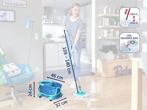 Leifheit Clean Twist Spin Mop and Bucket Set with Rollers | Telescopic Handle, 360° Joint, Spin-Dry System | Easy Glide Wheels | Blue 6