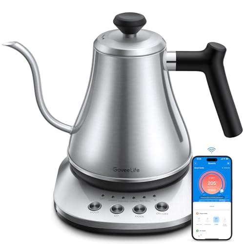 GoveeLife Smart Electric Kettle, 0.8L WiFi Gooseneck Kettle Compatible with Alexa, 5 Modes for Use, 3-minute Fast Heating and 2H Keep Warm, Auto-Shut off for Safety, Stainless Steel, Silver