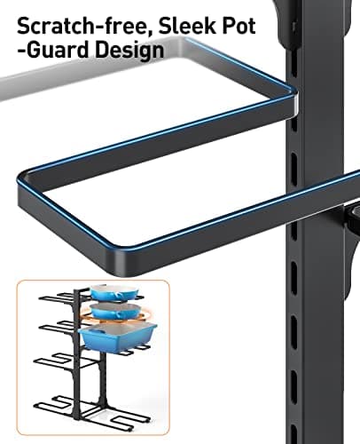 ORDORA Pots and Pans Organizer: under Cabinet, 20.8" Height Heavy Duty 120LBS Pots Pans Organizer Rack for under Cabinet 8-Tier Adjustable for Big Stockpots, Dutch Oven, Cast-iron Pans, Heavy Cookware 7