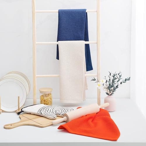 Homaxy 100% Cotton Waffle Weave Kitchen Dish Towels, Ultra Soft Absorbent Quick Drying Cleaning Towel, 13 x 28 Inches, 4-Pack, Navy Blue 6