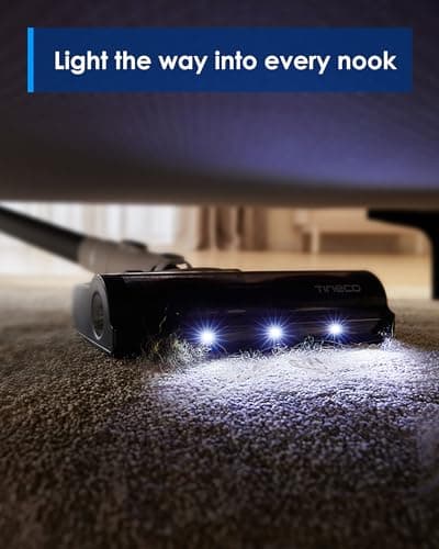 Tineco A20 Cordless Stick Vacuum Cleaner, Powerful Suction, 3 Modes for Multi-Level Messes, 1L Larger Dustbin, Ergonomic Dual-Handle Design, Wall-Mount Dock, LED Headlight 7