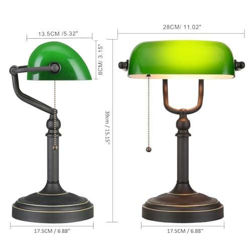 Newrays Antique Green Glass Bankers Desk Lamp with Pull Chain Switch Plug in Fixture 4