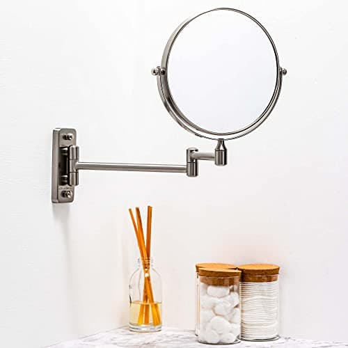 OVENTE 7" Wall Mounted Makeup Mirror with 1X/7X Magnification, Double Sided Magnifying Round Bathroom Vanity Mirror, 360° Swivel Design, Extendable and Folding Arm, Antique Bronze MNLFW70ABZ1X7X 8