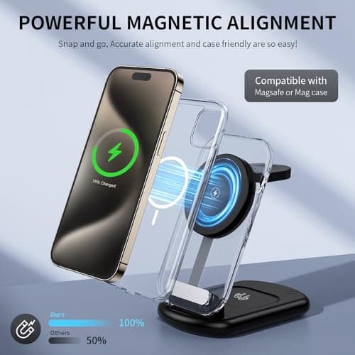 2026 Traveling Wireless Mag-Safe Fast Charging Station,Magnetic 3 in 1 Charger with Light for iPhone 17 16 15 14 13 12 Pro Max Plus,Apple Watch & Air pods 4 3 2 Pro-Gifts for Wife & Husband(Black) 6