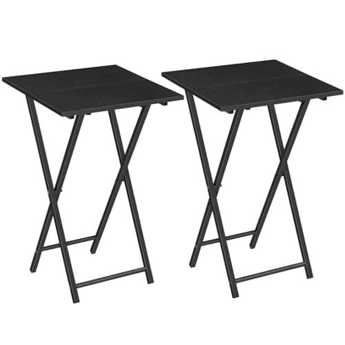 HOOBRO Folding TV Tray Table, Set of 2 Wooden TV Tray, Portable Sofa Side Snack Table, Industrial Desk for Small Spaces, Space-Saving, Easy to Install and Fold, Black BB27BZP201