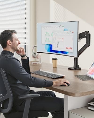 monTEK Heavy-Duty Monitor Arm for 17-57" Ultrawide Curved Screen, Supports up to 59.4 lbs, Adjustable Gas Spring Arm, 75/100 VESA Mount, Clamp & Grommet Desk Monitor Mount Single, Black 8