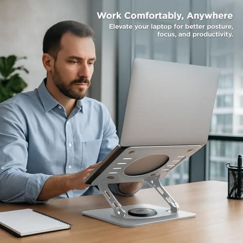 Uncaged Ergonomics Swivel Laptop Stand for Desk, Adjustable Computer iPad Stand for Desk w/ 360 Rotation, Portable Laptop Holder for Home Office Ergonomic Supplies 5