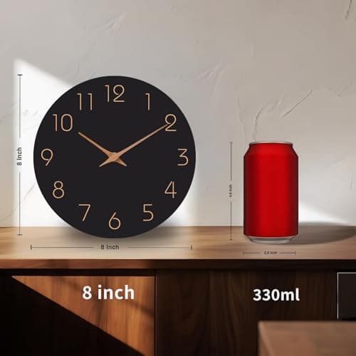 Mosewa Wall Clock 8 Inch Black Battery Operated Silent Non Ticking Simple Minimalist Rose Gold Numbers Decorative for Bedroom Living Room Kitchen Home Bathroom Office 7