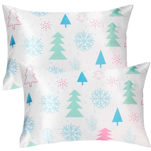 YZFDUI Christmas Tree Satin Pillowcase for Hair & Skin Care, Queen Size Set of 2 - Luxurious Satin Pillow Cover with Envelope Closure(20x30 Inches)