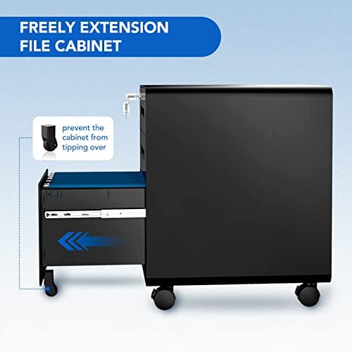 FLEXISPOT 3 Drawer File Cabinet, Mobile Metal Filing Cabinet with Lock,Legal/Letter File Organizer with Wheels for Home Office, Pre-Assembled, Round Corner Design, Black 5