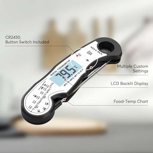 Digital Instant Read Meat Thermometer Digital for Grilling and Cooking - ANDAXIN Waterproof Ultra-Fast Thermometer with Backlight&Calibration&Foldable Probe for Kitchen,Deep Fry,BBQ,Grill-Black/White 5