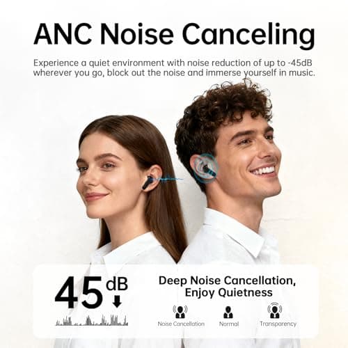 Adaptive Hybrid Active Noise Canceling 2026 Wireless Earbuds, 6 Mics ENC Clear Call Ear Buds, Hi-Res Audio Deep Bass Bluetooth 5.4 Headphones, 40H Playtime, Wireless Charging, LED, USB-C, Black 2